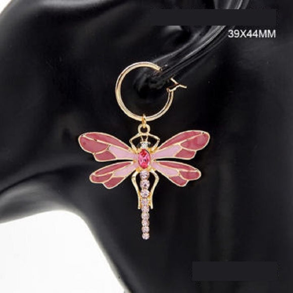GOLD PINK DRAGONFLY EARRINGS