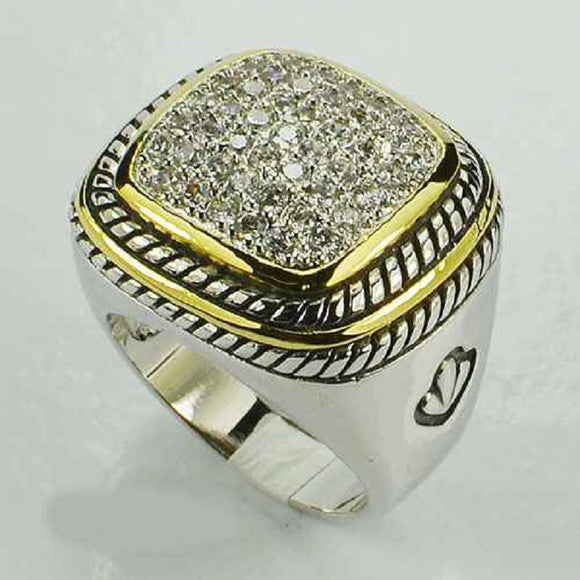 SILVER GOLD RING CLEAR CZ CUBIC ZIRCONIA STONES SIZE 9