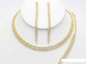 GOLD NECKLACE SET BRACELET CLEAR STONES ( 18822 G )