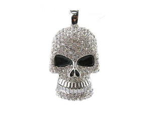 SILVER SKULL PENDANT CLEAR STONES ( 12861 5CL )
