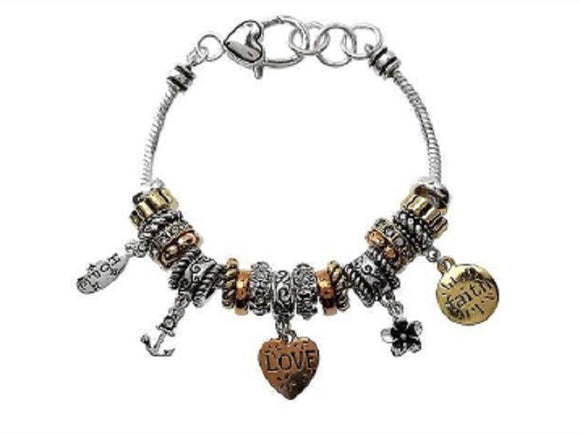 SILVER MULTI COLOR BRACELET FAITH HOPE LOVE CHARMS ( 07664 3TCRY ) - Ohmyjewelry.com