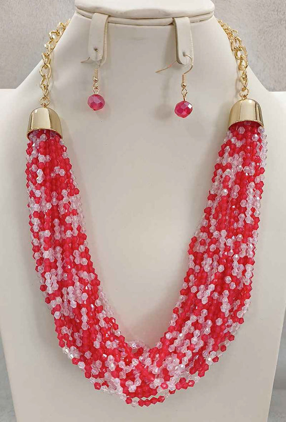 GOLD CLEAR RED NECKLACE SET ( 4068 RWM )