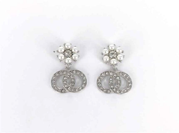 SILVER RING EARRINGS CLEAR STONES WHITE PEARLS ( 4345 RHCR )