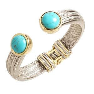 SILVER GOLD CUFF BANGLE TURQUOISE STONES ( 5634 BKT )