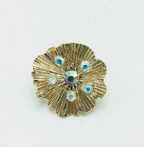 GOLD FLAT ADJUSTABLE STRETCH RING AB STONES ( 10000 ) - Ohmyjewelry.com