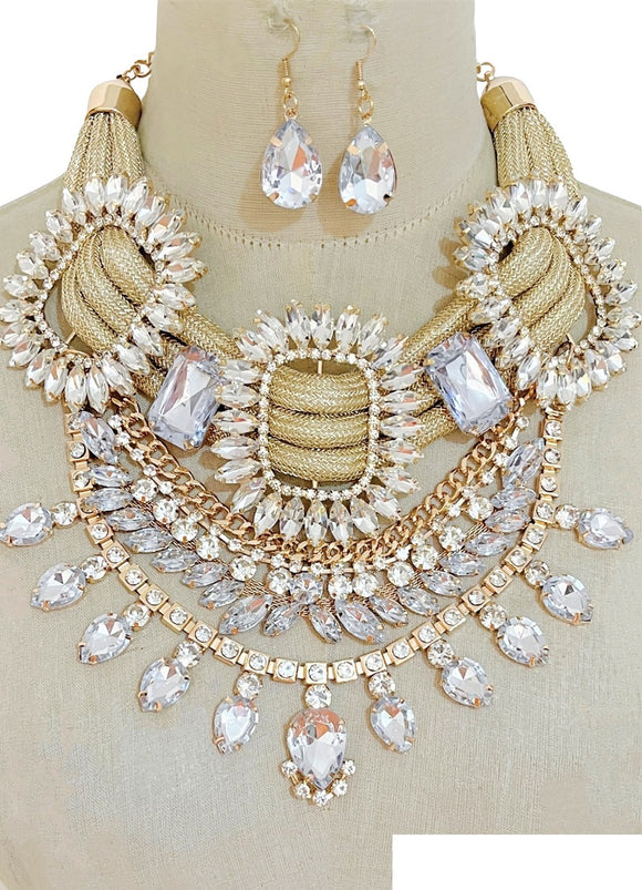 GOLD NECKLACE SET CLEAR STONES ( 3526 GPCL )
