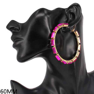 60mm GOLD HOOP EARRINGS FUCHSIA STONES ( 2344 60GDFSH )