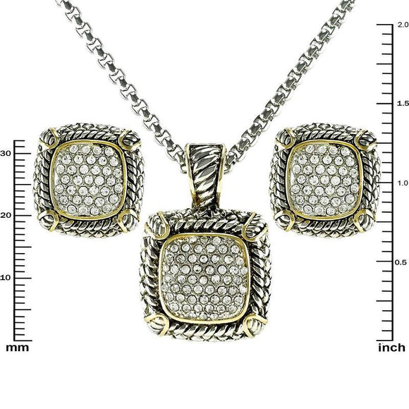 SILVER GOLD NECKLACE SET CLEAR CZ CUBIC ZIRCONIA STONES ( 1445 SCL ) - Ohmyjewelry.com