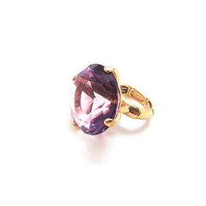 1.25" GOLD Stretch Ring with Large AMETHYST Diamond Shape Stone ( 1016 ) - Ohmyjewelry.com