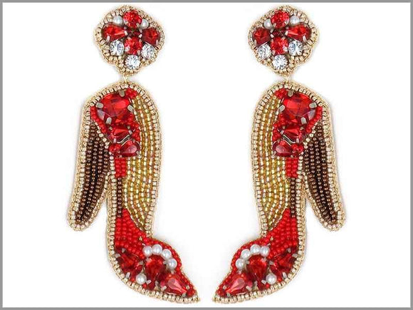 GOLD RED BEAD SHOE EARRINGS ( 3338 ) - Ohmyjewelry.com