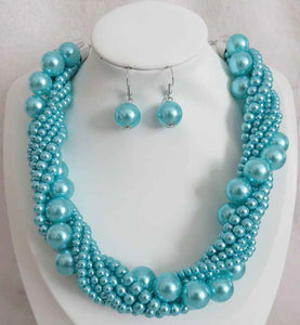 SILVER TURQUOISE PEARL NECKLACE SET ( 603 TQ )