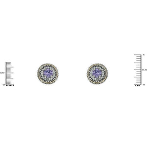 .75" Round Two Toned Earring With PURPLE Colored CZ And Clear Rhinestones With Lever Back Closure ( 4254 ) - Ohmyjewelry.com