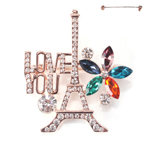 ROSE GOLD EIFFEL TOWER MULTI COLOR STONE BROOCH ( 8266 )
