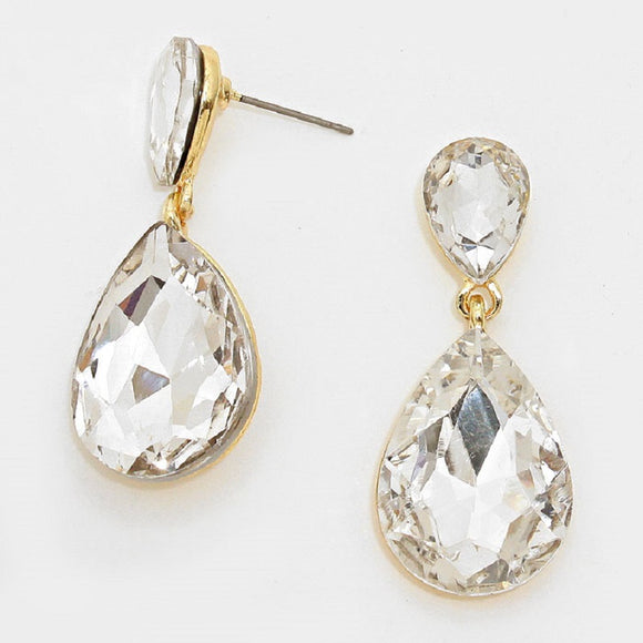 GOLD CLEAR STONE EARRINGS ( 2337 GDCL )