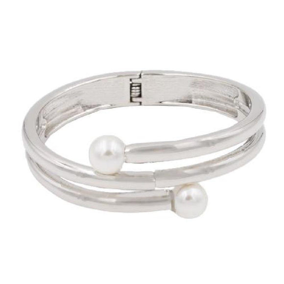 SILVER HINGE BANGLE WHITE PEARLS ( 5401 SV ) - Ohmyjewelry.com