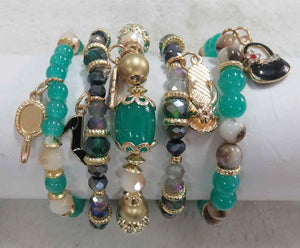 GOLD TURQUOISE STRETCH BRACELETS BEAUTY CHARMS ( 5902 GTQ )