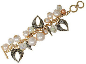 GOLD CHARM BRACELET WINGS PEARLS ( 00925 AGPL )