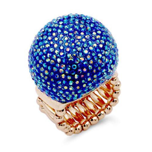 GOLD DOME STRETCH RING BLUE AB STONES ( 2077 BLAB ) - Ohmyjewelry.com