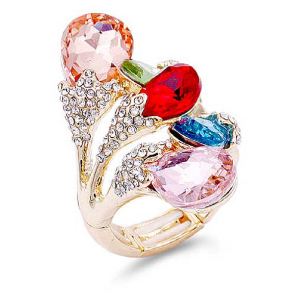 GOLD STRETCH RING MULTI COLOR STONES ( 2244 GDMT )