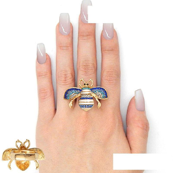 GOLD BLUE BEE STRETCH RING ( 2238 ) - Ohmyjewelry.com