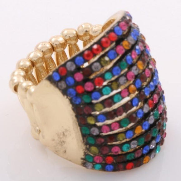 GOLD MULTI COLOR STONES STRETCH RING ( 2084 GDMT ) - Ohmyjewelry.com