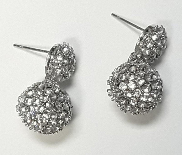 SILVER DANGLING BALL EARRINGS CLEAR STONES ( 9655 ) - Ohmyjewelry.com