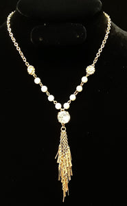BRONZE CHAIN NECKLACE PEARLS CLEAR STONES ( 9042 )