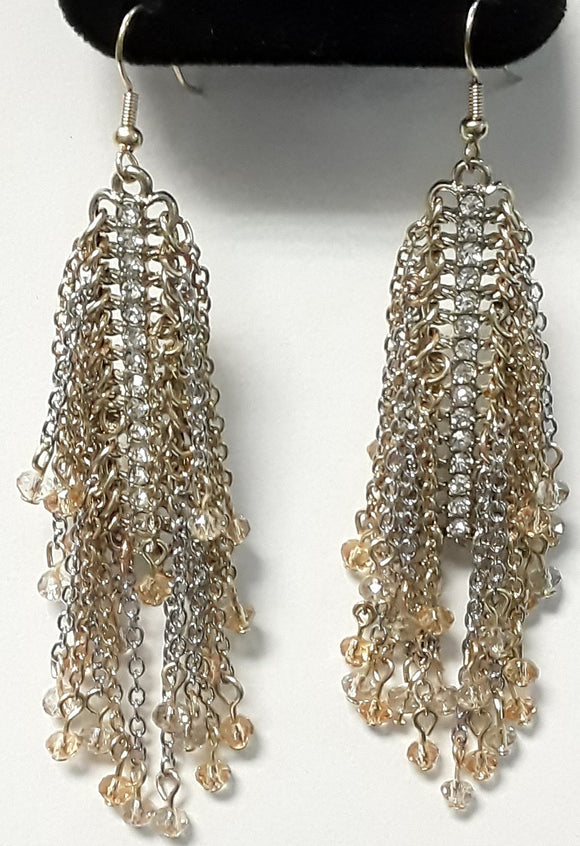 DANGLING GOLD CHAIN EARRINGS WITH CLEAR STONES ( 50079 )