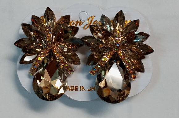 Large GOLD TOPAZ Pineapple Design Clip On Earrings
