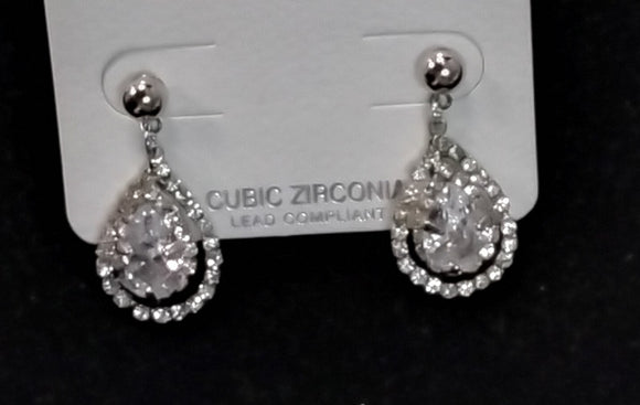 SILVER DANGLING EARRINGS CLEAR CUBIC ZIRCONIA STONES CZ