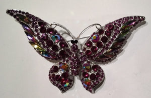 SILVER BUTTERFLY BROOCH FUCHSIA VITRAIL OIL SPILL STONES ( 06263 )