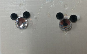 1/2" Silver BLACK AND CLEAR Crystal Mouse Stud Earrings ( MEMKBKCL )