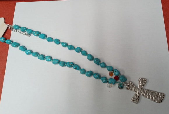 TURQUOISE STONE NECKLACE CROSS PENDANT ( 36005T2 2AS )