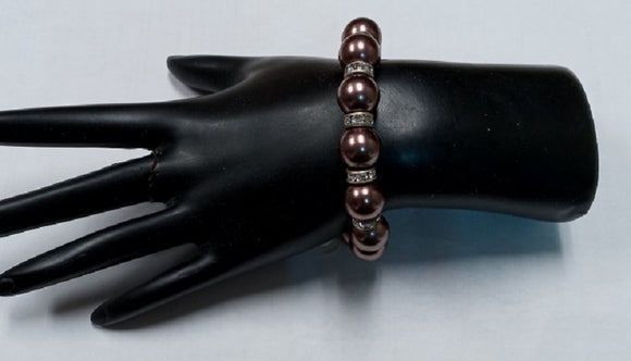 12MM BROWN PEARL RONDELLE STRETCH BRACELET ( 1955 )