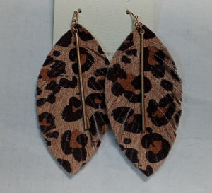 3.25" Brown Leopard Print Fur Teardrop Leather Dangle Earrings ( 2017 )