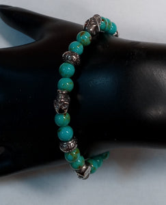 TURQUOISE SILVER STRETCH BRACELET SKULL ( BDTQ6 )