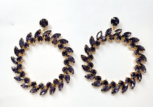 DANGLING GOLD CIRCLE EARRINGS PURPLE STONES ( 10175 GPU )