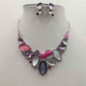 SILVER PURPLE NECKLACE SET ( 3411 SPP )