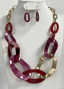 GOLD RED NECKLACE SET ( 4116 DRD )