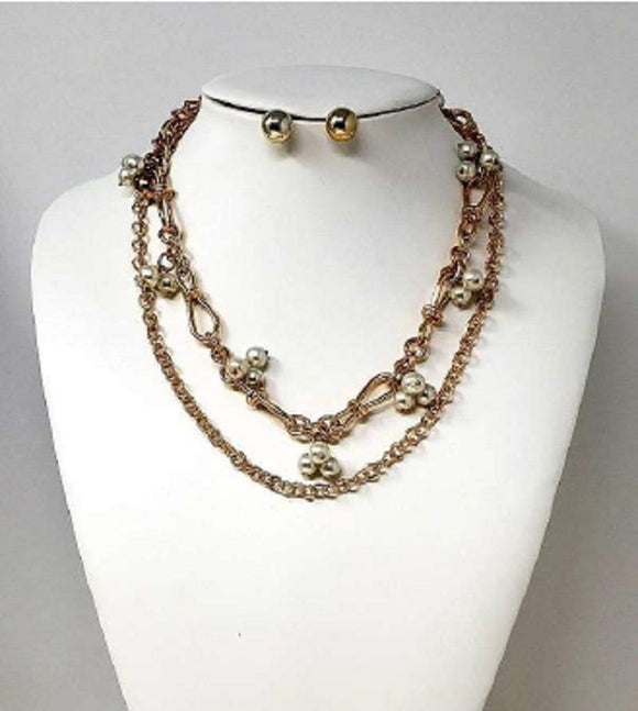 GOLD NECKLACE SET CREAM PEARLS ( 1505 ) - Ohmyjewelry.com