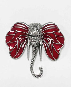 SILVER RED ELEPHANT BROOCH CLEAR STONES ( 3852 CL )