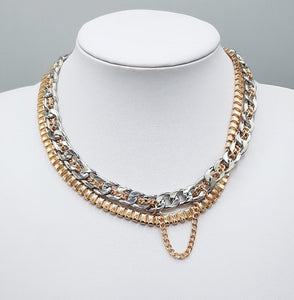 GOLD SILVER CHAIN NECKLACE SET ( 1543 RHGD )
