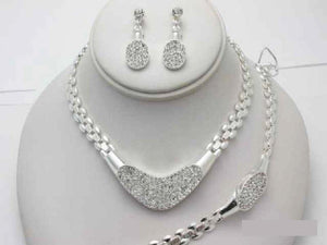 SILVER NECKLACE SET CLEAR STONES MATCHING BRACELET ( 15584 SCL ) - Ohmyjewelry.com