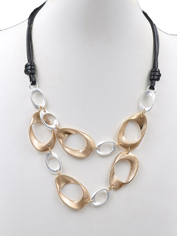 BLACK CHORD NECKLACE SILVER GOLD RINGS