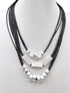 BLACK CHORD SILVER TEXTURED NECKLACE