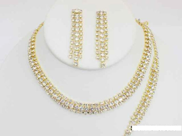 GOLD NECKLACE SET CLEAR STONES ( 19178 GCL )