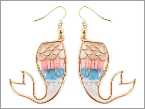 GOLD PINK BLUE FISH EARRINGS ( 1973 )