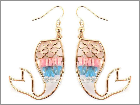 GOLD PINK BLUE FISH EARRINGS ( 1973 )