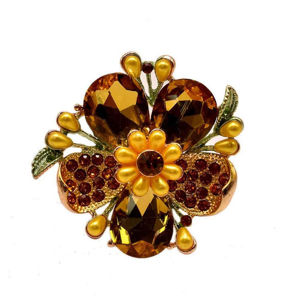 GOLD FLOWER RING YELLOW GREEN STONES ( 11649 )