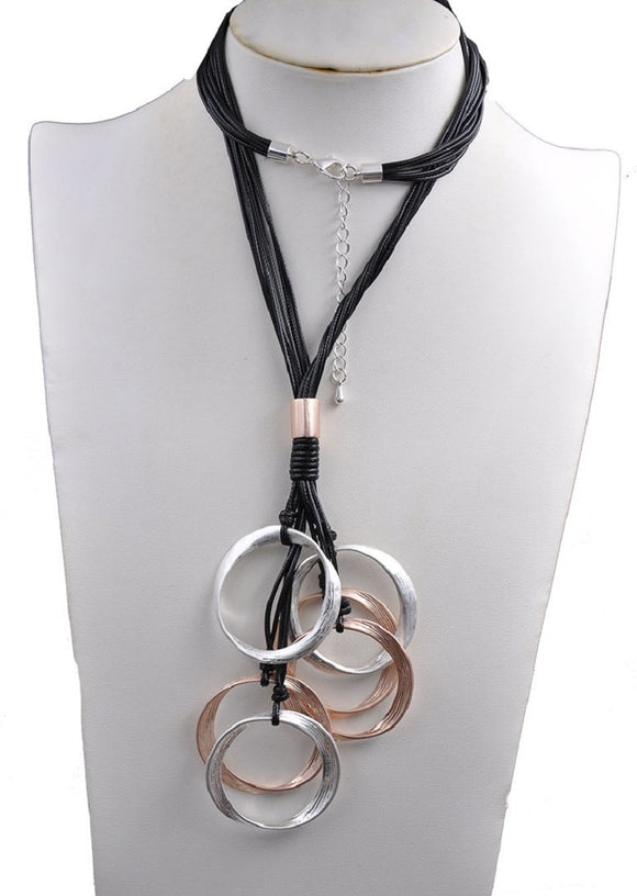 BLACK CHORD NECKLACE SILVER COPPER ( 221311 MTNK )